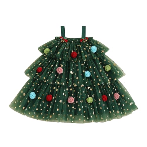 Kleinkind Baby Mädchen Weihnachten Tutu Kleid Stern Pailletten Layered Tüll Kleid Weihnachtsbaum Kleid Prinzessin Geburtstag Urlaub Party Kuchen Smash Geschenk Fotografie, A Green, 3-4 Jahre von WERNZATT