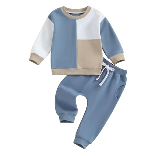 WERNZATT-2PCS Baby Jungen Mädchen Kleidung Sets Langarm-Sweatshirt Elastische Taille Hosen Farbblockierung Kinderkleidung (Blue, 2-3 Years) von WERNZATT