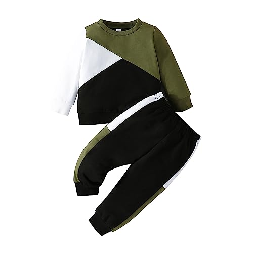 WERNZATT-2PCS Baby Jungen Mädchen Kleidung Sets Langarm-Sweatshirt Elastische Taille Hosen Farbblockierung Kinderkleidung (Green, 3-4 Years) von WERNZATT