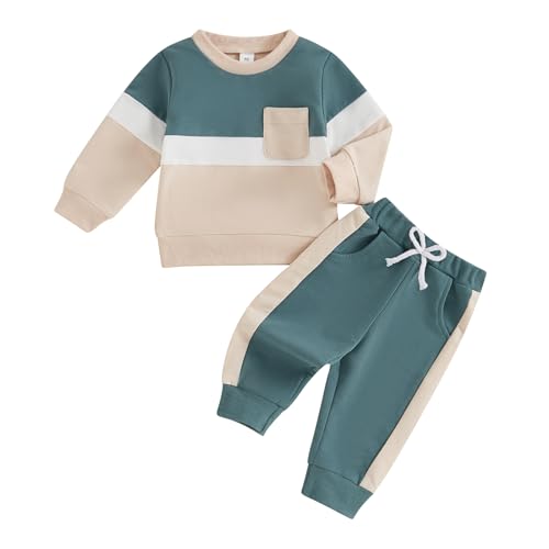 WERNZATT-2PCS Baby Jungen Mädchen Kleidung Sets Langarm-Sweatshirt Elastische Taille Hosen Farbblockierung Kinderkleidung (Grün 2, 2-3T) von WERNZATT