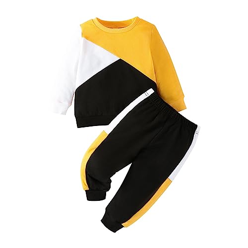 WERNZATT-2PCS Baby Jungen Mädchen Kleidung Sets Langarm-Sweatshirt Elastische Taille Hosen Farbblockierung Kinderkleidung (Yellow, 3-4 Years) von WERNZATT