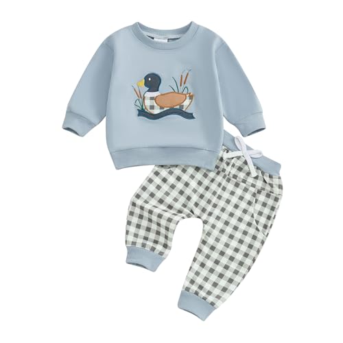WERNZATT-2PCS Kleinkind Baby Jungen Herbst Kleidung Langarm Ente Stickerei Pullover Sweatshirt Und Hose Outfit Set (Blue 2, 2-3T) von WERNZATT