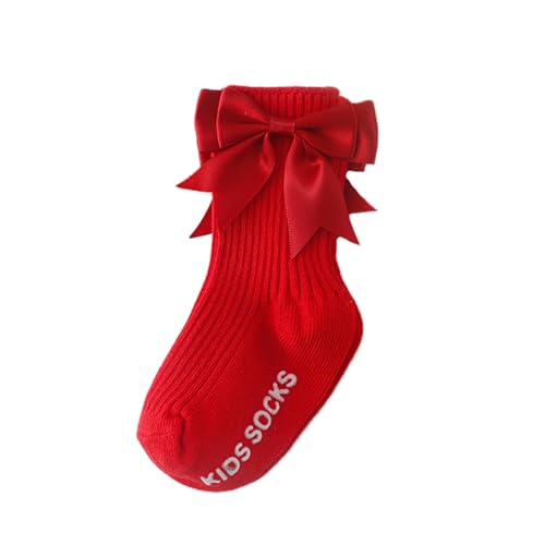 WERNZATT-Baby Bogen Socken Baby Socken Baumwolle Crew Socken Letters Pattern Rutschfest mit Greifer Kleinkind Socken (1PC-Rot, 1-3 Years) von WERNZATT