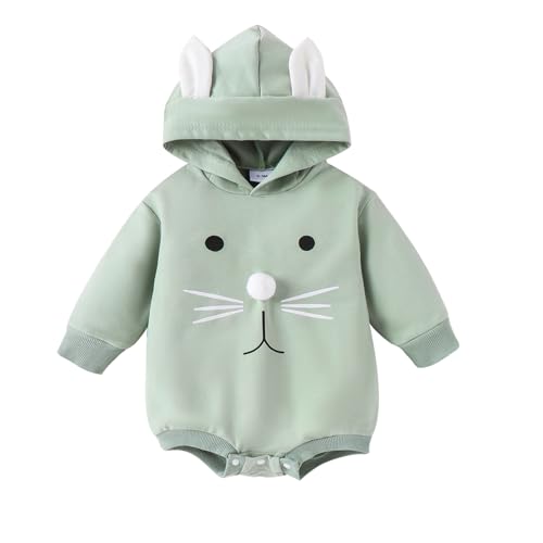 WERNZATT-Baby Junge Mädchen Ostern Outfit Hase Blase Strampler Kapuze Overall Lange Ärmel Sweatshirt Kleinkind Kleidung (Green 4, 6-9 Months) von WERNZATT