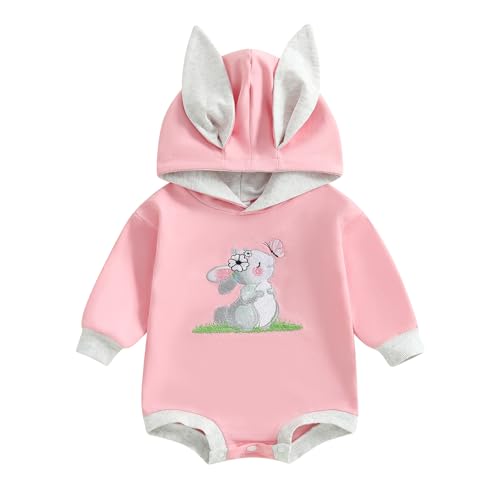 WERNZATT-Baby Junge Mädchen Ostern Outfit Hase Blase Strampler Kapuze Overall Lange Ärmel Sweatshirt Kleinkind Kleidung (Pink 3, 0-3 Months) von WERNZATT
