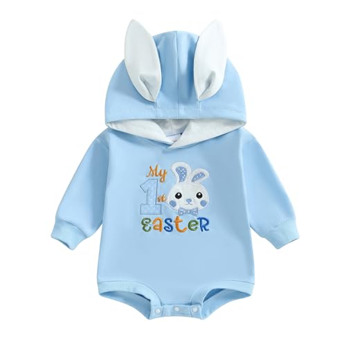 WERNZATT-Baby Junge Mädchen Ostern Outfit Hase Blase Strampler Kapuze Overall Lange Ärmel Sweatshirt Kleinkind Kleidung (Sky Blue 3, 6-12 Months) von WERNZATT