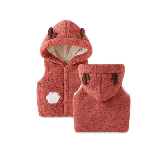 WERNZATT-Baby Jungen Mädchen Weste Faux Sherpa Fleece Cartoon Tier geformt Kapuze Weste Herbst Winter ärmellosen Mantel (Red, 24 Months) von WERNZATT
