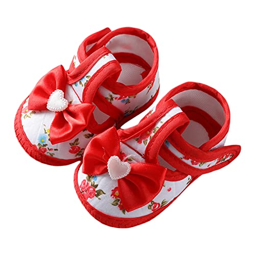 WERNZATT-Baby Mädchen Flache Schuhe weiche Sohle Bogen Blume gedruckt Anti-Rutsch-Walking-Schuhe für 0-12 Monate (Rot, 4-9 Months) von WERNZATT