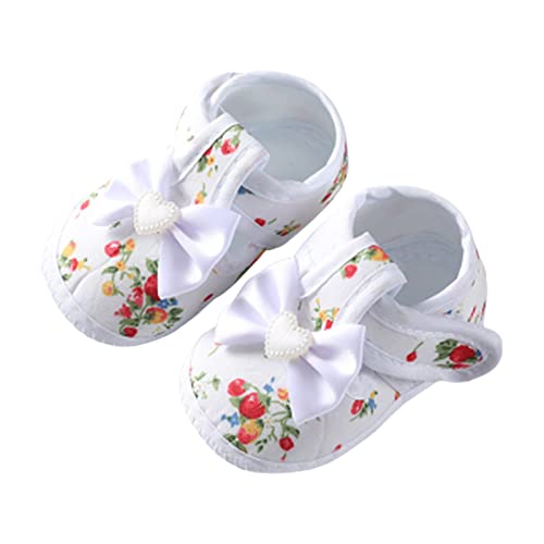 WERNZATT-Baby Mädchen Flache Schuhe weiche Sohle Bogen Blume gedruckt Anti-Rutsch-Walking-Schuhe für 0-12 Monate (Weiß, 4-9 Months) von WERNZATT