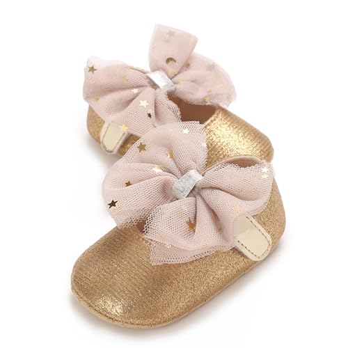 WERNZATT-Baby Mädchen Glitter Prinzessin Schuhe Stern Pailletten Tüll Bowknot Anti-Rutsch-Krippe Schuhe Baby Walking Schuhe (Gold, 12-18 Months) von WERNZATT