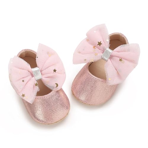 WERNZATT-Baby Mädchen Glitter Prinzessin Schuhe Stern Pailletten Tüll Bowknot Anti-Rutsch-Krippe Schuhe Baby Walking Schuhe (Rosa, 0-6 Months) von WERNZATT