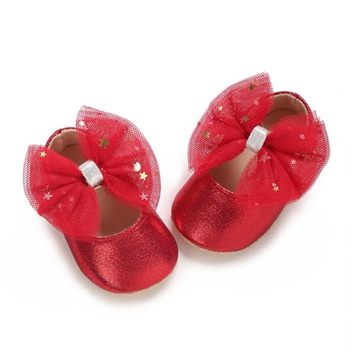 WERNZATT-Baby Mädchen Glitter Prinzessin Schuhe Stern Pailletten Tüll Bowknot Anti-Rutsch-Krippe Schuhe Baby Walking Schuhe (Rot, 0-6 Months) von WERNZATT