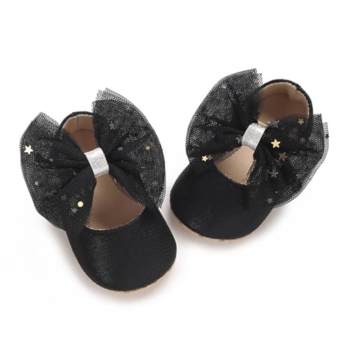 WERNZATT-Baby Mädchen Glitter Prinzessin Schuhe Stern Pailletten Tüll Bowknot Anti-Rutsch-Krippe Schuhe Baby Walking Schuhe (Schwarz, 0-6 Months) von WERNZATT