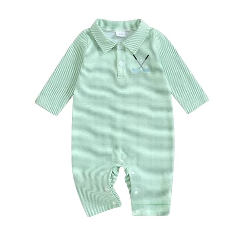 WERNZATT-Baby Mädchen Jungen Jumpsuit Langarm Golf Stickerei lässig gestreift Strampler Baby Herbst Outfits (Green, 0-6 Months) von WERNZATT
