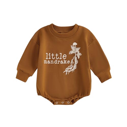 WERNZATT-Baby Mädchen Jungen Strampler Alraune Brief Drucken Rundhalsausschnitt Langarm Lässig Overall Für Herbst (Coffee 2, 6-9 Months) von WERNZATT