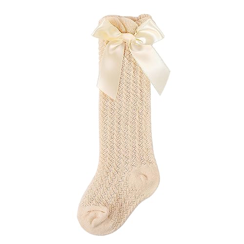 WERNZATT-Baby Mädchen Kniestrümpfe Weiche Lange Socken Bogen Prinzessin Socken 1-3 Jahre Baby Bogen Ultra Dünne Mesh Socken (Khaki, 1-3 Years) von WERNZATT