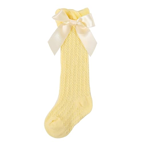 WERNZATT-Baby Mädchen Kniestrümpfe Weiche Lange Socken Bogen Prinzessin Socken 1-3 Jahre Baby Bogen Ultra Dünne Mesh Socken (Yellow, 1-3 Years) von WERNZATT