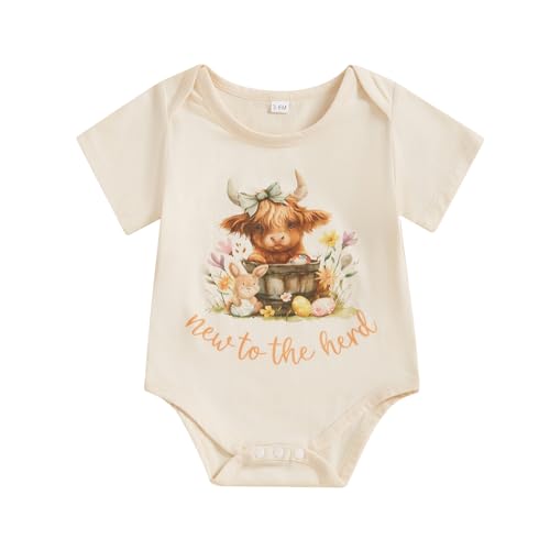 WERNZATT-Baby Mädchen Sommer Strampler Kurzarm Rundhals Kuh Brief Drucken Bodysuit Neugeborenes Playsuit (Ivory 2, 3-6 Months) von WERNZATT