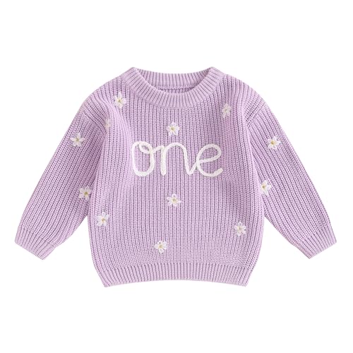 WERNZATT-Baby Mädchen Stricken Pullover Ersten Geburtstag Outfit Sweatshirt Herbst Winter Warm Pullover Tops Niedlich Kleinkind Kleidung (Purple, 9-12 Months) von WERNZATT