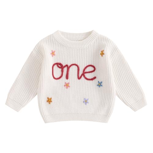 WERNZATT-Baby Mädchen Stricken Pullover Ersten Geburtstag Outfit Sweatshirt Herbst Winter Warm Pullover Tops Niedlich Kleinkind Kleidung (White, 12-18 Months) von WERNZATT