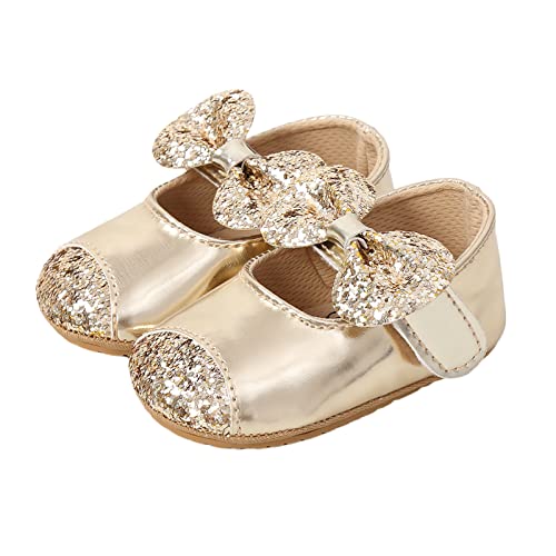 WERNZATT-Baby Prinzessin Schuhe Pailletten Bowknot Flachen Boden rutschfest Walking Schuhe Kleid Schuhe für 1-2 Jahre Babys (Golden Shoes, 12-18 Months) von WERNZATT