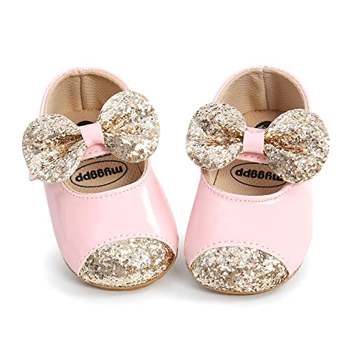 WERNZATT-Baby Prinzessin Schuhe Pailletten Bowknot Flachen Boden rutschfest Walking Schuhe Kleid Schuhe für 1-2 Jahre Babys (Rosa Schuhe, 0-6 Months) von WERNZATT