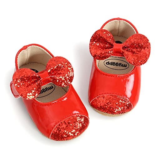 WERNZATT-Baby Prinzessin Schuhe Pailletten Bowknot Flachen Boden rutschfest Walking Schuhe Kleid Schuhe für 1-2 Jahre Babys (Rote Schuhe, 0-6 Months) von WERNZATT