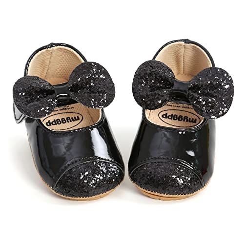 WERNZATT-Baby Prinzessin Schuhe Pailletten Bowknot Flachen Boden rutschfest Walking Schuhe Kleid Schuhe für 1-2 Jahre Babys (Schwarze Schuhe, 0-6 Monates) von WERNZATT