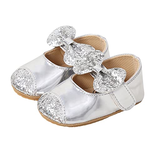 WERNZATT-Baby Prinzessin Schuhe Pailletten Bowknot Flachen Boden rutschfest Walking Schuhe Kleid Schuhe für 1-2 Jahre Babys (Silberne Schuhe, 0-6 Months) von WERNZATT