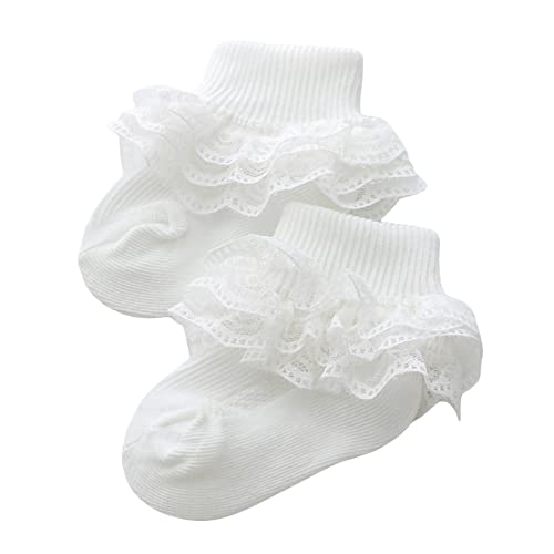 WERNZATT-Baby Ruffle Socken Mädchen Baumwolle Socken Nette Öse Ruffle Spitze Knöchel Socken Geeignet für 0-1 Jahre alt Baby (1PC-Milchweiß, 0-6 Months) von WERNZATT