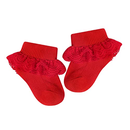 WERNZATT-Baby Ruffle Socken Mädchen Baumwolle Socken Nette Öse Ruffle Spitze Knöchel Socken Geeignet für 0-1 Jahre alt Baby (1PC-Rot, 6-12 Months) von WERNZATT