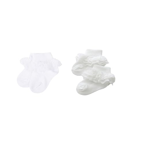 WERNZATT-Baby Ruffle Socken Mädchen Baumwolle Socken Nette Öse Ruffle Spitze Knöchel Socken Geeignet für 0-1 Jahre alt Baby (2PCS-Weiß+Milch Weiß, 0-6 Months) von WERNZATT