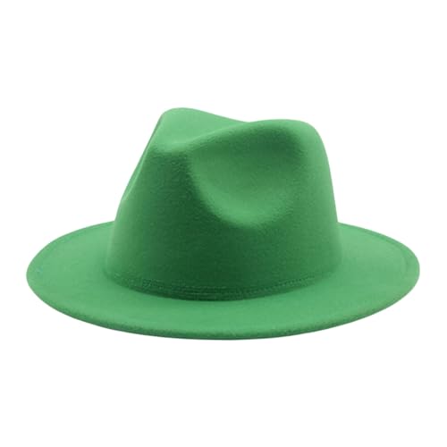 WERNZATT-Kinder Faux Tweed Breite Krempe Filzhut Einfarbig Kinder Jazz Hut Klassisch Breite Krempe Panama Bowler Hut (Grün, 4-10 Years) von WERNZATT