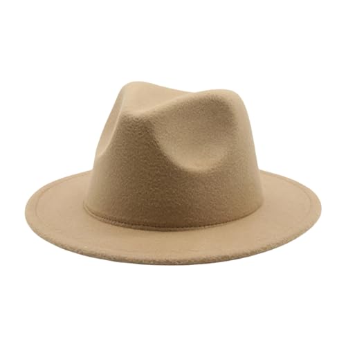 WERNZATT-Kinder Faux Tweed Breite Krempe Filzhut Einfarbig Kinder Jazz Hut Klassisch Breite Krempe Panama Bowler Hut (Khaki, 4-10 Years) von WERNZATT