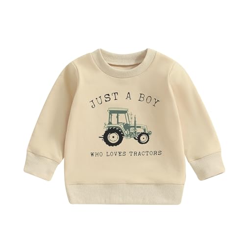 WERNZATT-Kinder Jungen Sweatshirt Bauernhof Traktor Druck Lange Ärmel Pullover Herbst Tops Für Kleinkind Niedlich Herbst Kleidung Outfit (Khaki, 2-3 Years) von WERNZATT