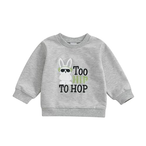 WERNZATT Kinder Mädchen Jungen Sweatshirts Baby Ostern Outfits Brief Ostereier Stickerei Crewneck Langarm Tops Pullover Frühling Kleidung (Gray 2, 6-12 Months) von WERNZATT