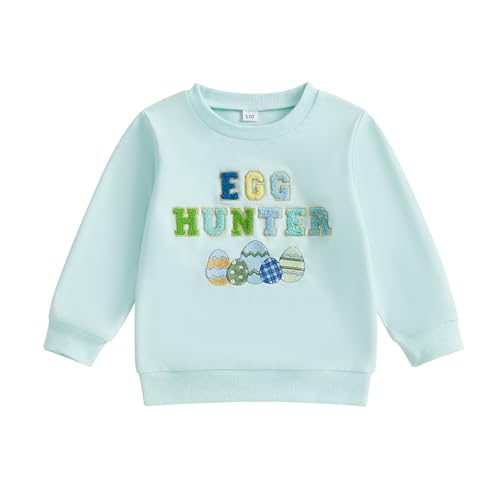 WERNZATT Kinder Mädchen Jungen Sweatshirts Baby Ostern Outfits Brief Ostereier Stickerei Crewneck Langarm Tops Pullover Frühling Kleidung (Green, 4-5 Years) von WERNZATT