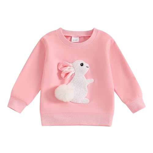 WERNZATT Kinder Mädchen Jungen Sweatshirts Baby Ostern Outfits Brief Ostereier Stickerei Crewneck Langarm Tops Pullover Frühling Kleidung (Pink 6, 3-4 Years) von WERNZATT