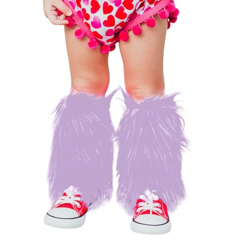WERNZATT-Kinder warme Beinwärmer solide Farbe Weich Komfort elastisch Kunstfell Plüsch Stiefel Party Cosplay Kostüm Zubehör (Dunkelviolett, 3-8 Years) von WERNZATT