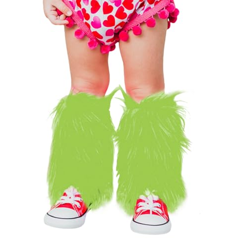 WERNZATT-Kinder warme Beinwärmer solide Farbe Weich Komfort elastisch Kunstfell Plüsch Stiefel Party Cosplay Kostüm Zubehör (Grasgrün, 8+ Years) von WERNZATT