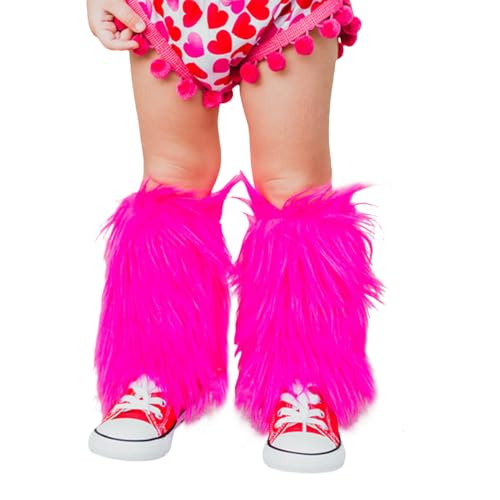 WERNZATT-Kinder warme Beinwärmer solide Farbe Weich Komfort elastisch Kunstfell Plüsch Stiefel Party Cosplay Kostüm Zubehör (Rosenrot, 3-8 Years) von WERNZATT