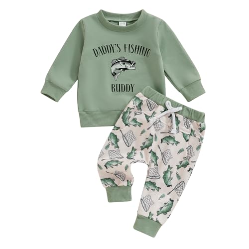 WERNZATT-Kleinkind Baby Junge Ente Jagd Kleidung Langarm O-Ausschnitt Tops Ente Druck Drawstring Hose Sets Herbst Outfits (Green 8, 6-12 Months) von WERNZATT