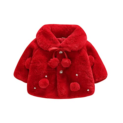 WERNZATT-Kleinkind Baby Mädchen Mäntel Mantel niedlich Knopf pelzigen Cape Jacke flauschigen Plüsch Fleece Outwear Baby Winter warme Kleidung (Red, 6-12 Months) von WERNZATT