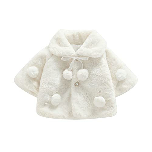 WERNZATT-Kleinkind Baby Mädchen Mäntel Mantel niedlich Knopf pelzigen Cape Jacke flauschigen Plüsch Fleece Outwear Baby Winter warme Kleidung (White, 12_months-2_years) von WERNZATT
