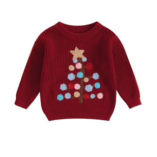 WERNZATT-Kleinkind Baby Weihnachtspulli, Lange Ärmel Rundhalsausschnitt Baum Warm Gestrickt Pullover Winter Tops (Red 19, 0-3 Months) von WERNZATT