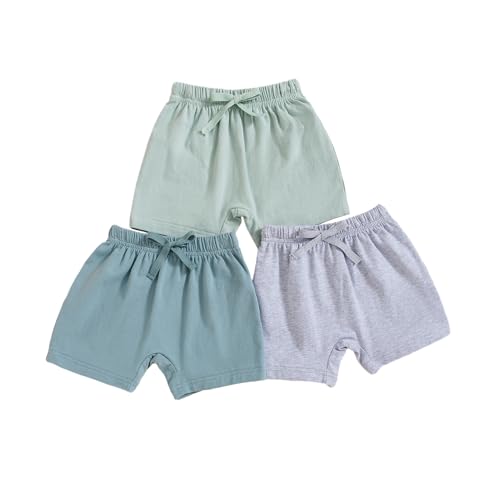 WERNZATT-Kleinkind Sommer Shorts Pack Von 3 Solide Farbe Elastische Kordelzug Lässige Kurze Hosen Für Baby Jungen Mädchen Niedliche Kleidung (Green Blue Grey, 6-12 Months) von WERNZATT