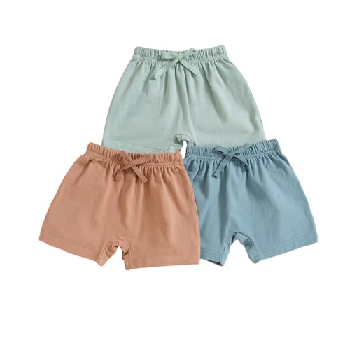 WERNZATT-Kleinkind Sommer Shorts Pack Von 3 Solide Farbe Elastische Kordelzug Lässige Kurze Hosen Für Baby Jungen Mädchen Niedliche Kleidung (Green Brown Blue, 12-18 Months) von WERNZATT