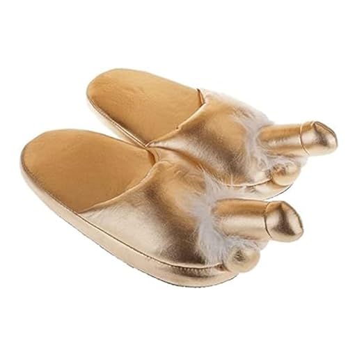 WERNZATT-Lustige Frauen Männer Hausschuhe Neuheit Genital Form weichen Plüsch Anti-Rutsch Hausschuhe (Gold, ONE SIZE) von WERNZATT