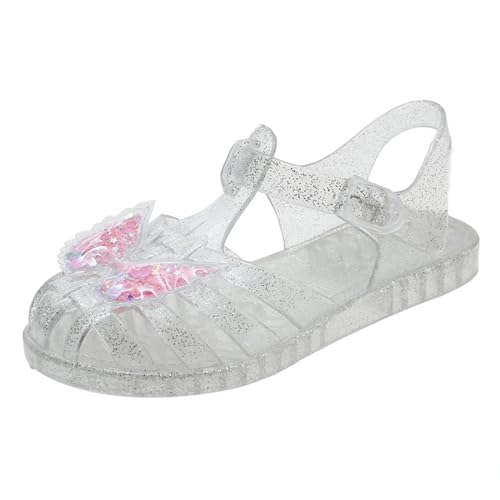 WERNZATT-Mädchen Glitter Jelly Sandalen Schmetterling Hollow Out Walking Schuhe Strand Flats Kleinkind/Kleinkind/Großkinder (Glitter White Schmetterling, 27) von WERNZATT