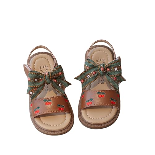 WERNZATT-Mädchen Sommer Sandalen Bowknot Sandalen Kirsche Stickerei Sommer Weichen Boden Flache Schuhe (Brown, 14cm(22)) von WERNZATT